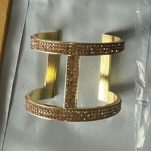 Gold Tone Crystal Embellished Cuff Bracelet Hinged Bangle Jewelry‎